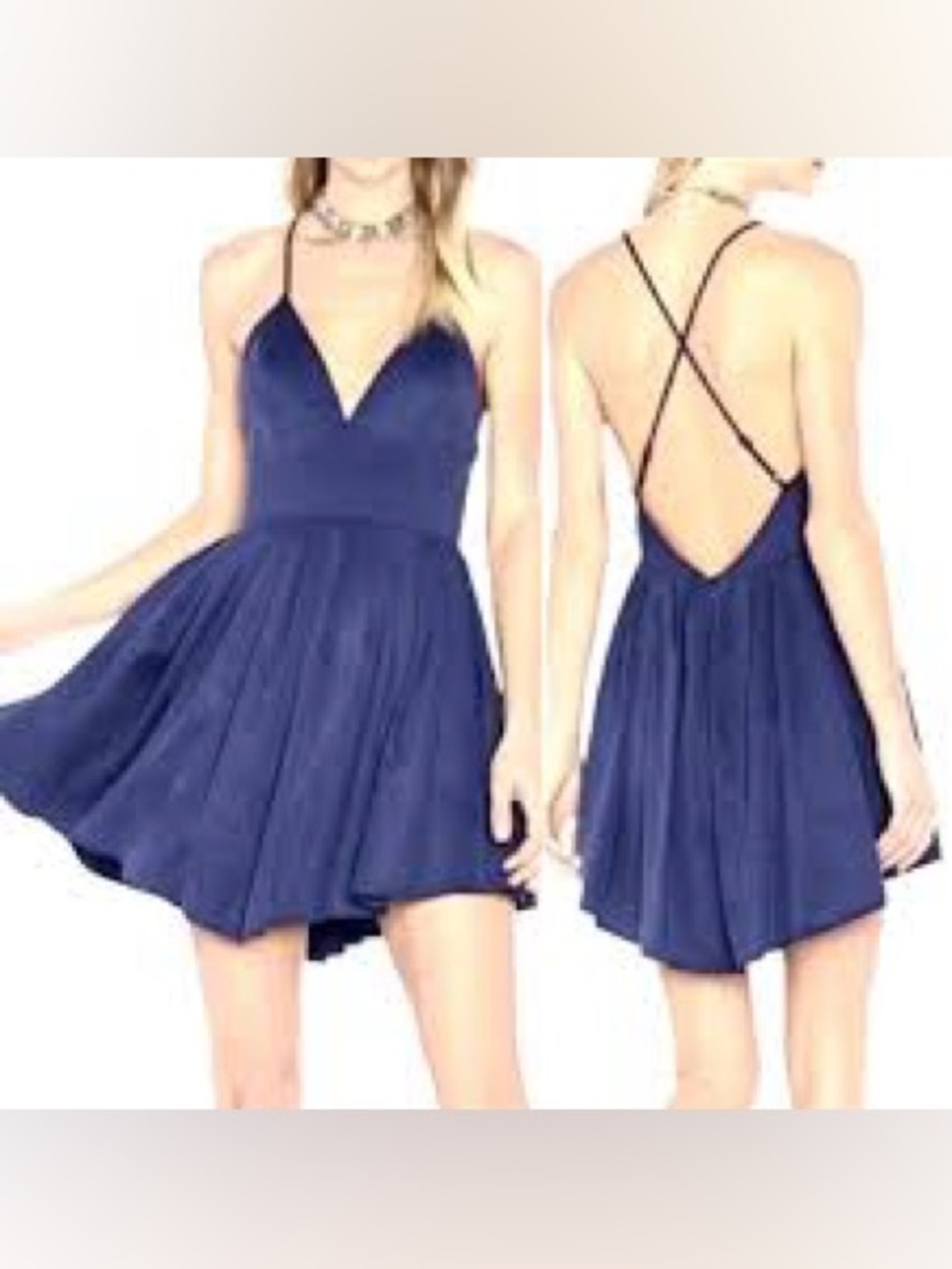 NBD Cobalt Navy Blue V-Neck Cross-Back Mini Dress small